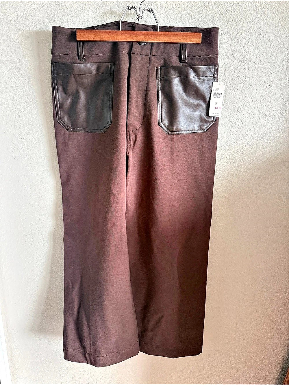maeve The Colette Faux Leather Pants Wide Leg Brown Waist 30